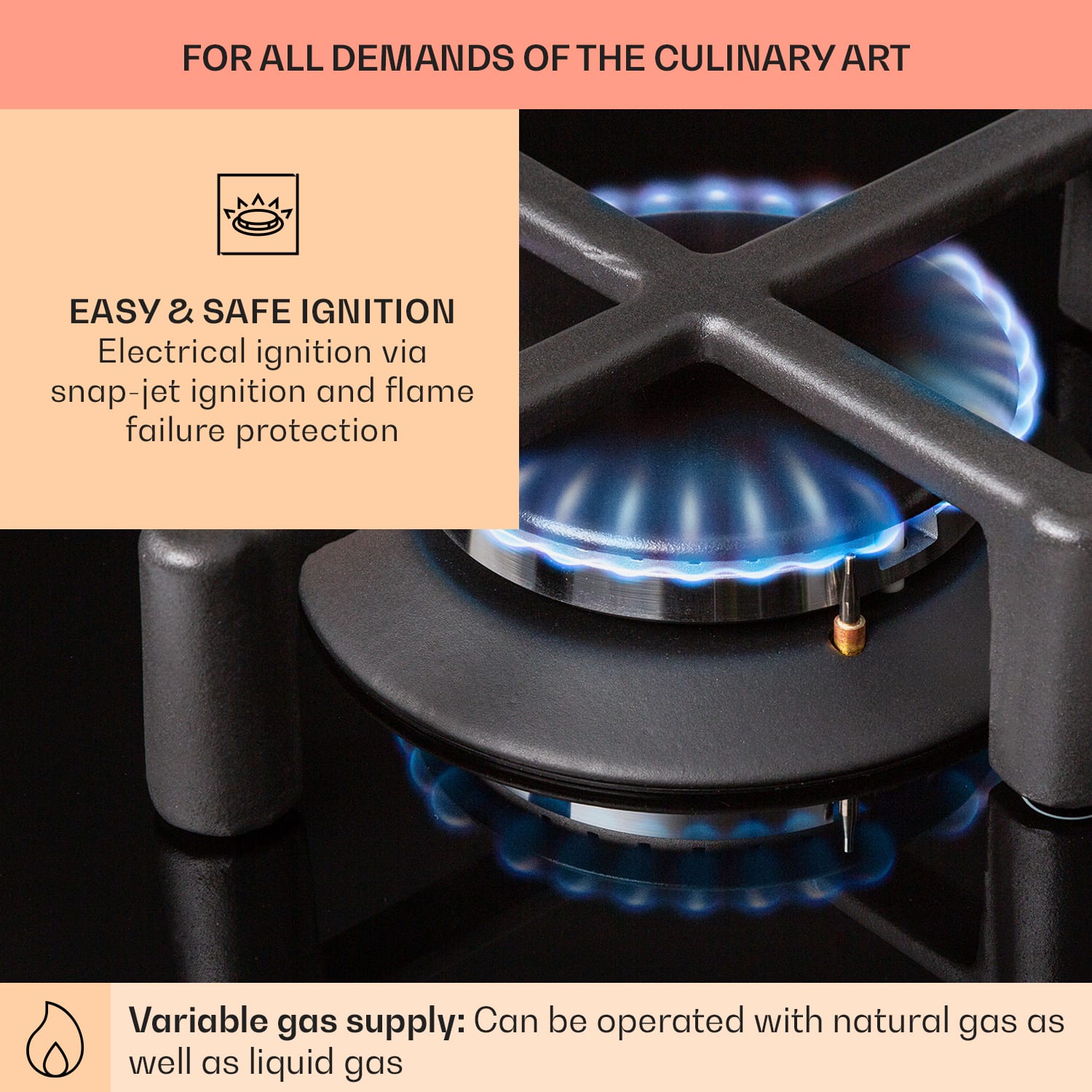 Klarstein Illuminosa Domino, plynová varná doska, 2 Sabaf horáky, sklokeramika – Obrázok 4