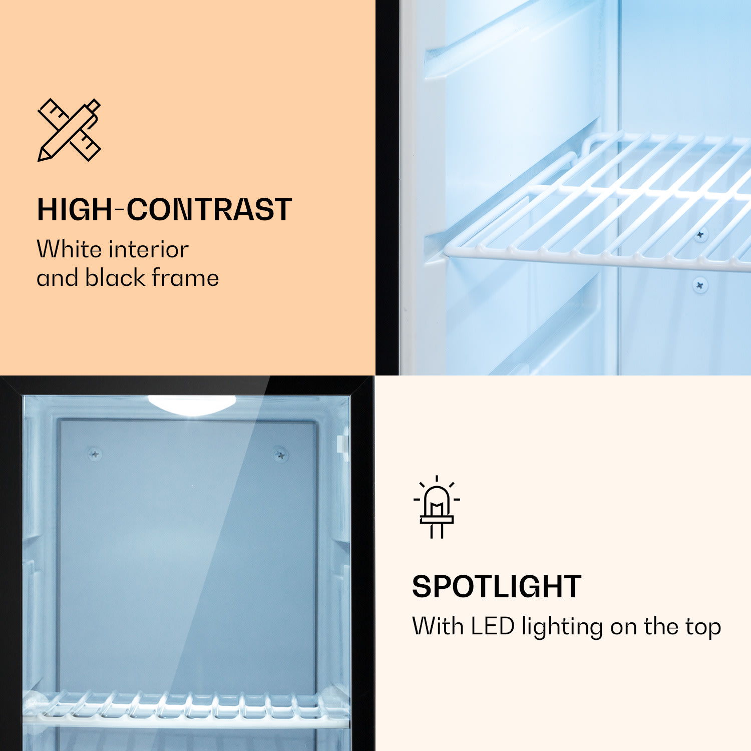 Klarstein Brooklyn 23 Slim, chladnička, LED, plastová vložka, sklenené dvierka – Obrázok 3