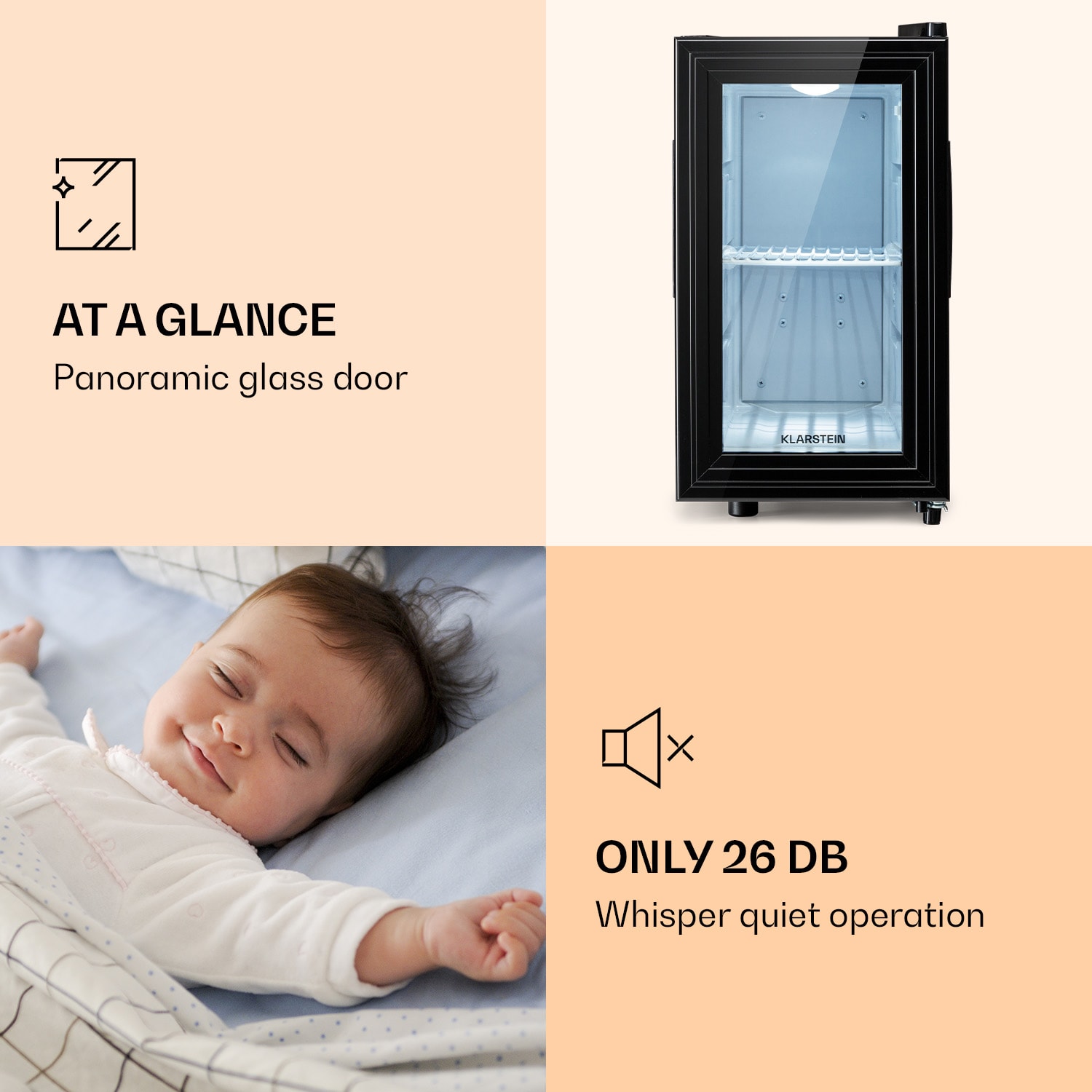 Klarstein Brooklyn 23 Slim, chladnička, LED, plastová vložka, sklenené dvierka – Obrázok 4