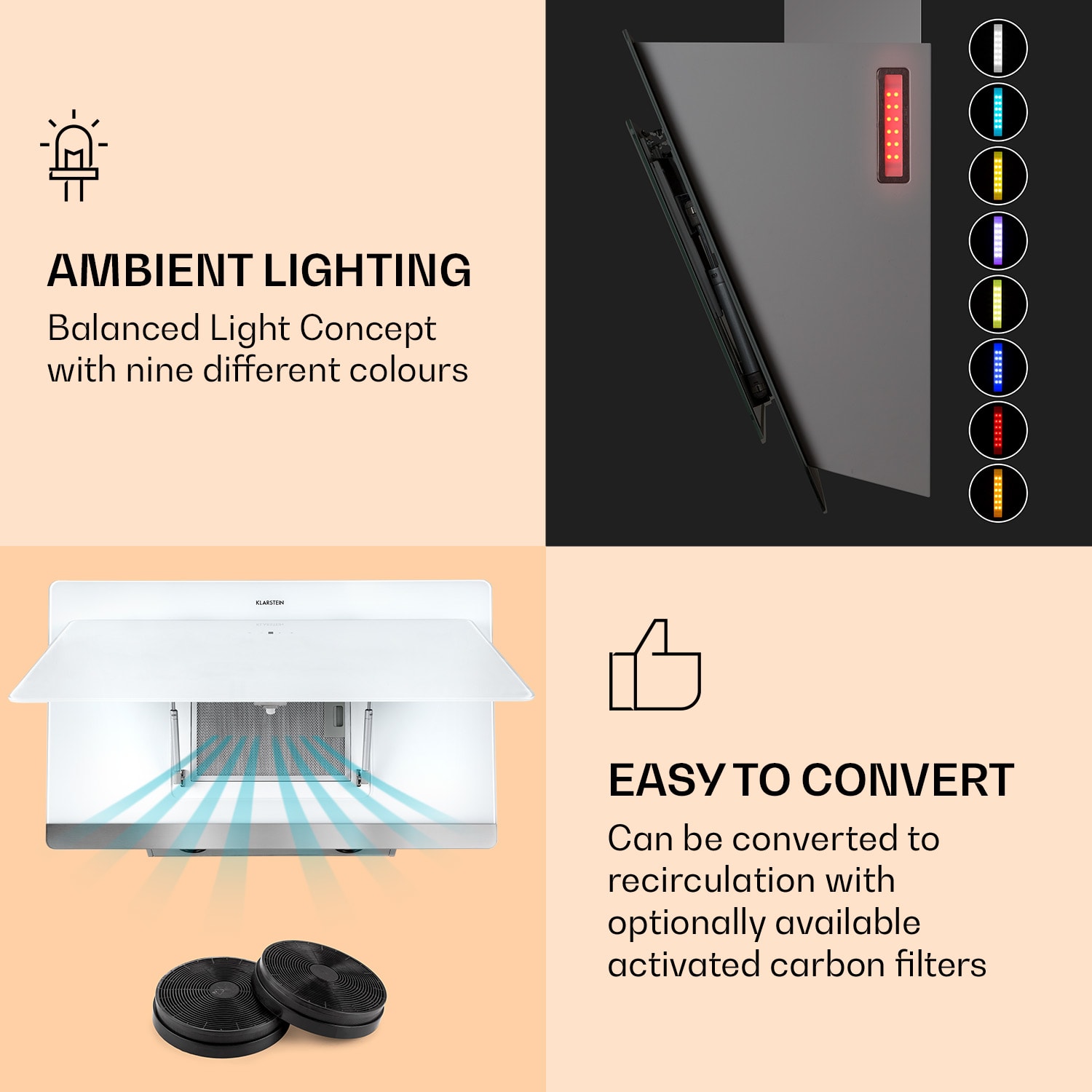 Klarstein Aurora Eco 60, digestor, 60 cm, nástenný, 550 m³/h, A+, dotykové ovládanie, biely – Obrázok 3