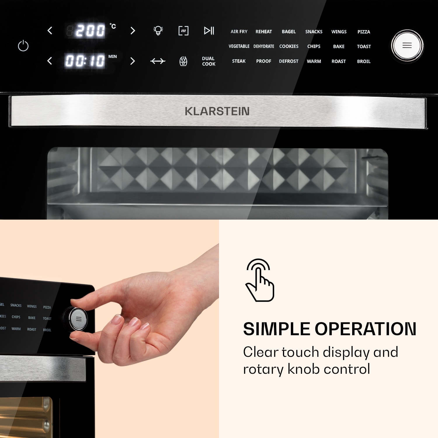 Klarstein Vigor Air, teplovzdušná fritéza, 1800 W, 30 l, 18 programov, horný a dolný ohrev – Obrázok 2