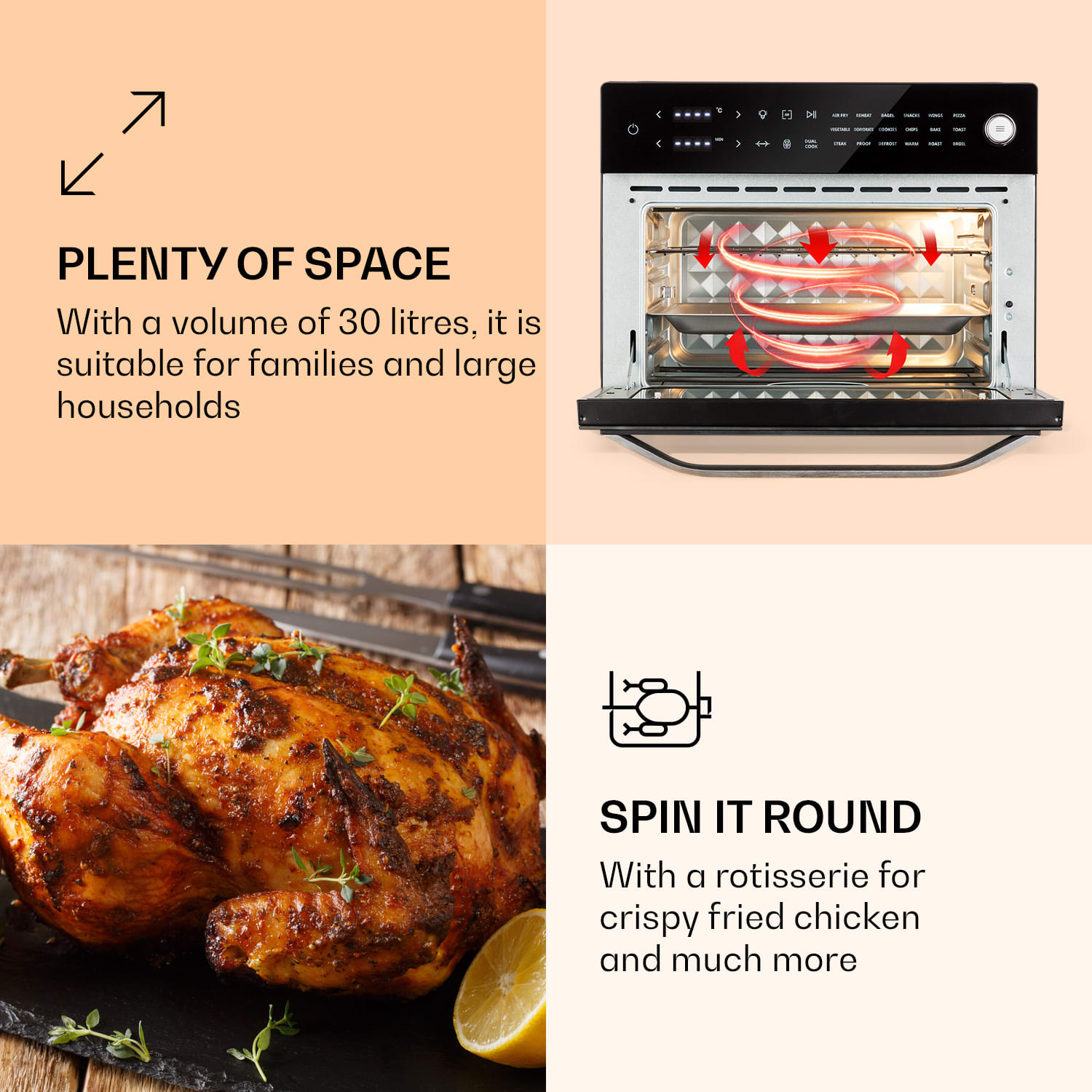 Klarstein Vigor Air, teplovzdušná fritéza, 1800 W, 30 l, 18 programov, horný a dolný ohrev – Obrázok 4