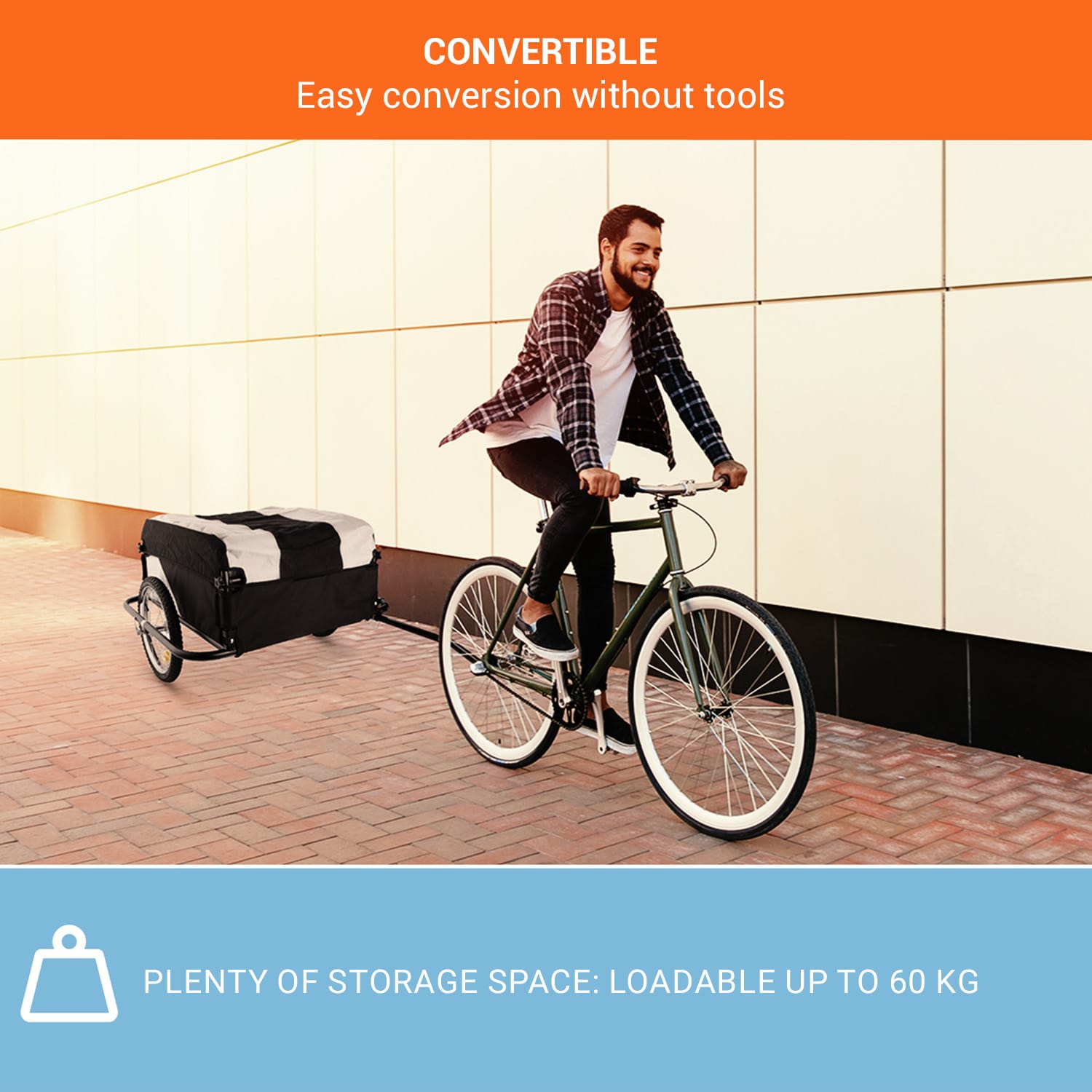 DURAMAXX Mountee, 130 l, 60 kg, príves na bicykel, nákladný vozík, oceľová tyč