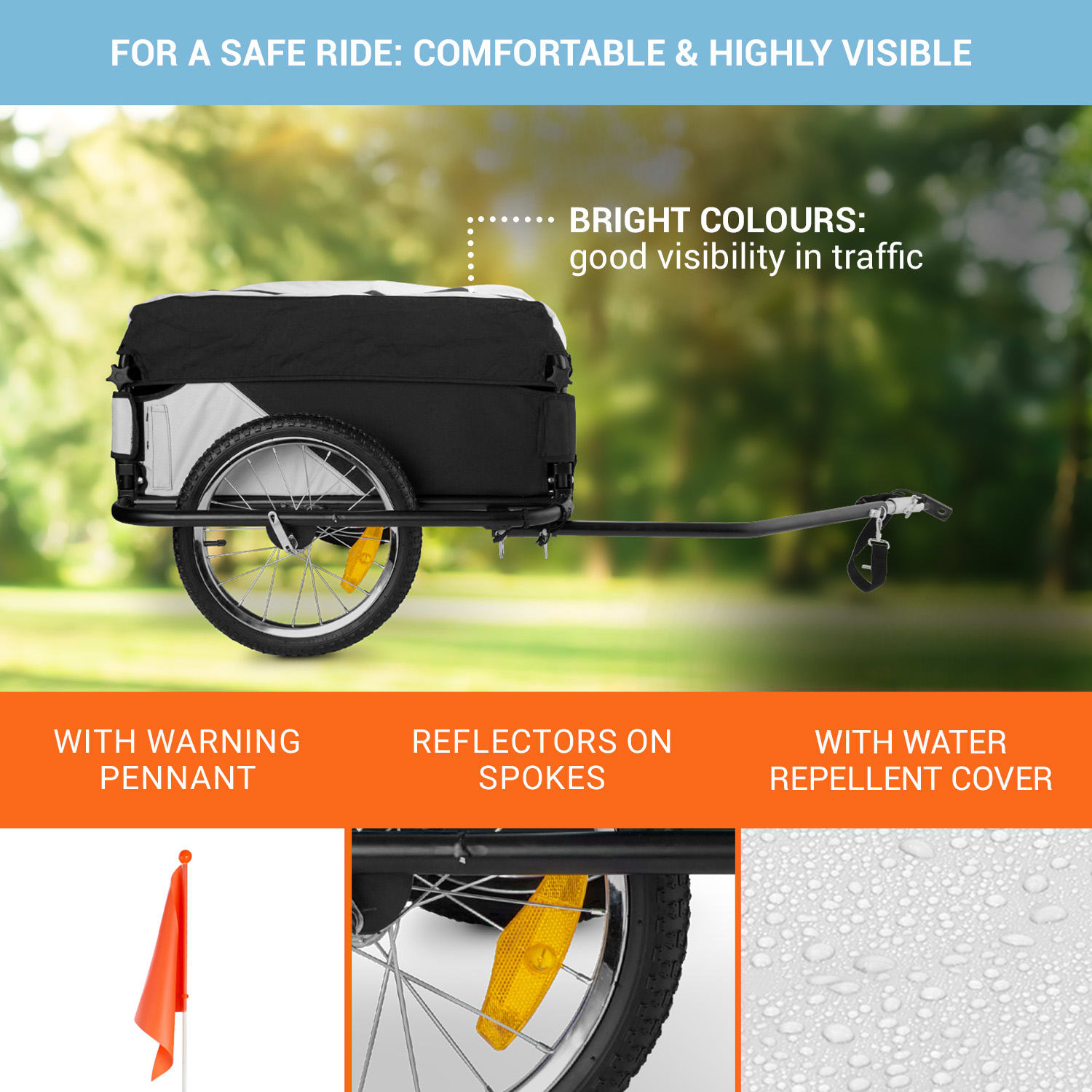 DURAMAXX Mountee, 130 l, 60 kg, príves na bicykel, nákladný vozík, oceľová tyč – Obrázok 3