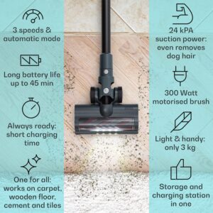 Klarstein LARMA, vysávač, akumulátorový, bezvreckový, maximálna doba prevádzky 45min, LED