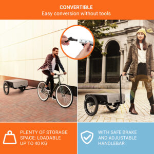 KLARFIT Companion, nákladný príves, 40kg/50litrov, príves na bicykle, ručný vozík, čierny