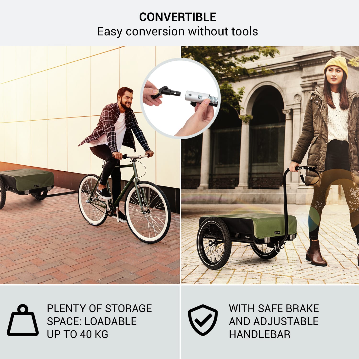 KLARFIT Companion, nákladný príves, 40kg/50litrov, príves na bicykle, ručný vozík, čierny