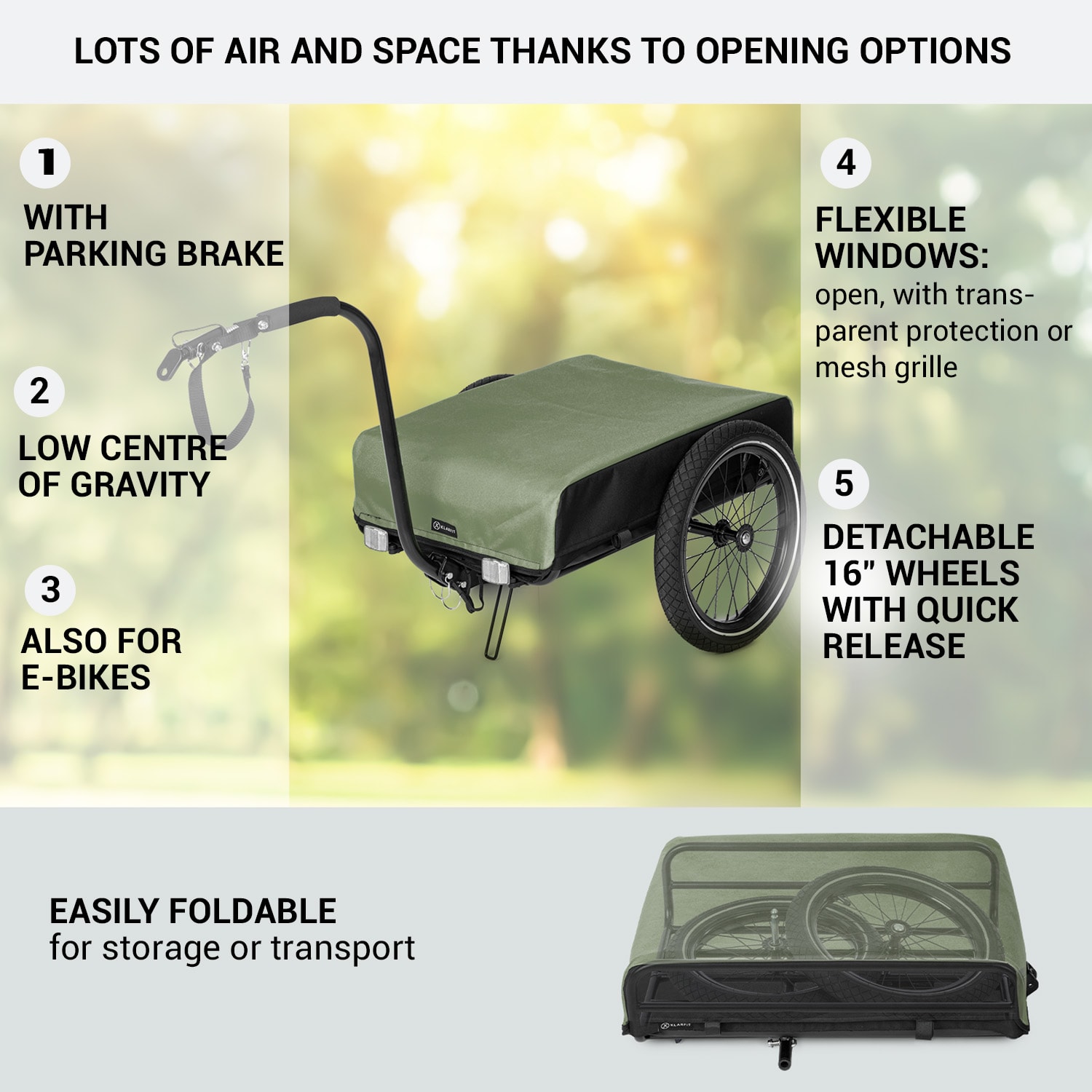 KLARFIT Companion, nákladný príves, 40kg/50litrov, príves na bicykle, ručný vozík, čierny – Obrázok 2