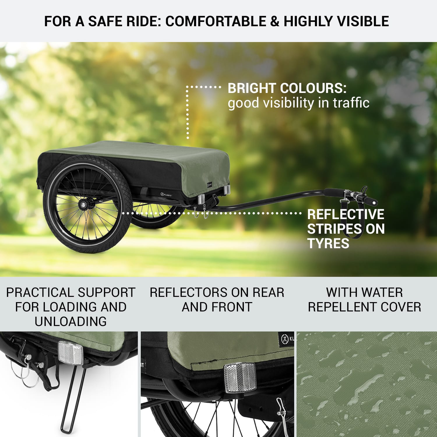 KLARFIT Companion, nákladný príves, 40kg/50litrov, príves na bicykle, ručný vozík, čierny – Obrázok 3