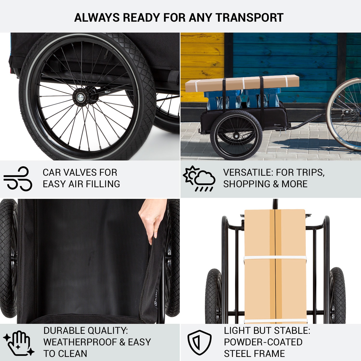 KLARFIT Companion, nákladný príves, 40kg/50litrov, príves na bicykle, ručný vozík, čierny – Obrázok 4