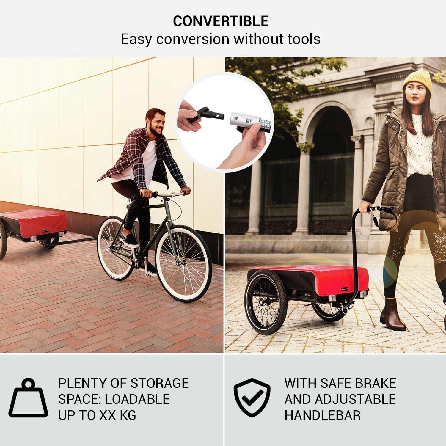 KLARFIT Companion, nákladný príves, 40kg/50litrov, príves na bicykle, ručný vozík, čierny