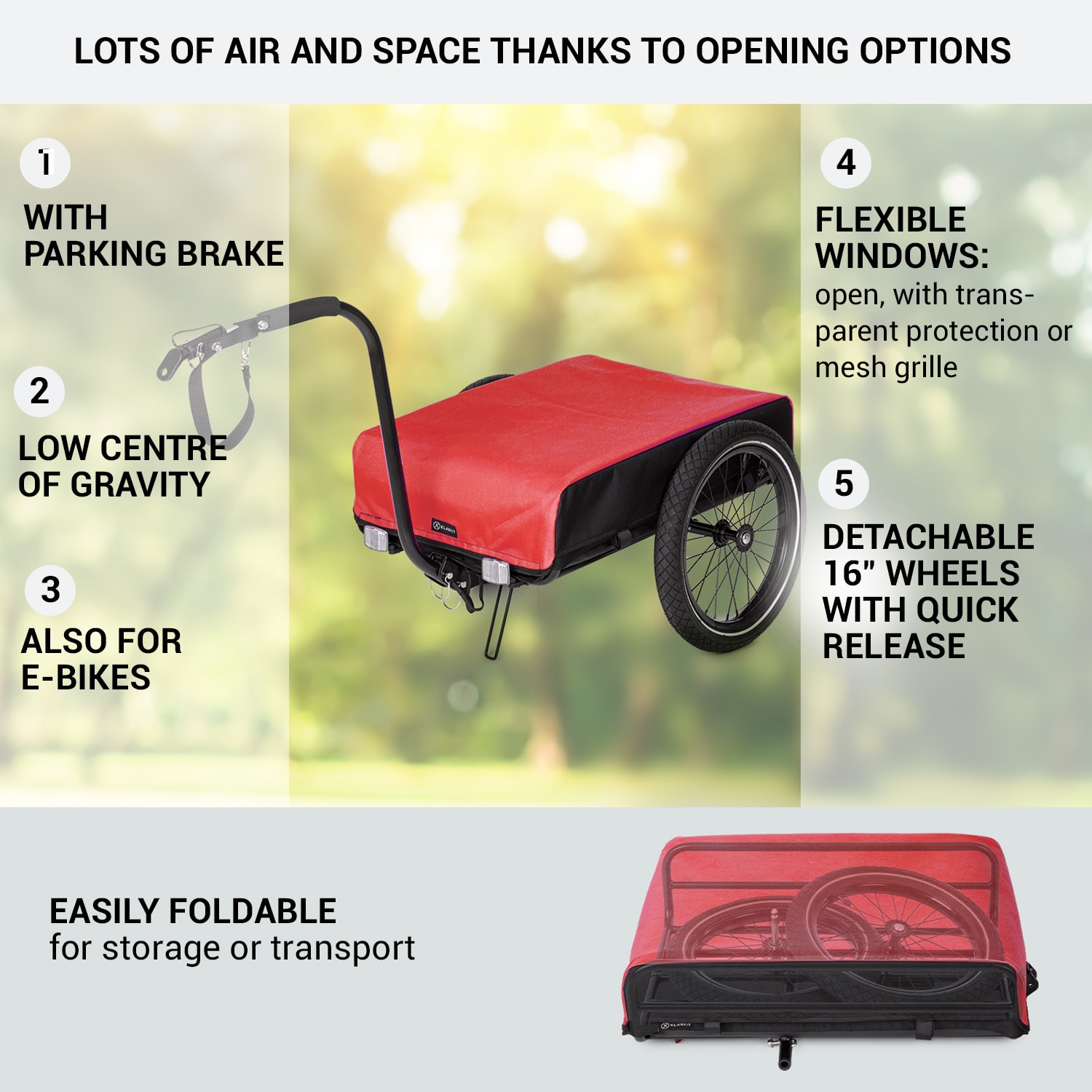 KLARFIT Companion, nákladný príves, 40kg/50litrov, príves na bicykle, ručný vozík, čierny – Obrázok 2