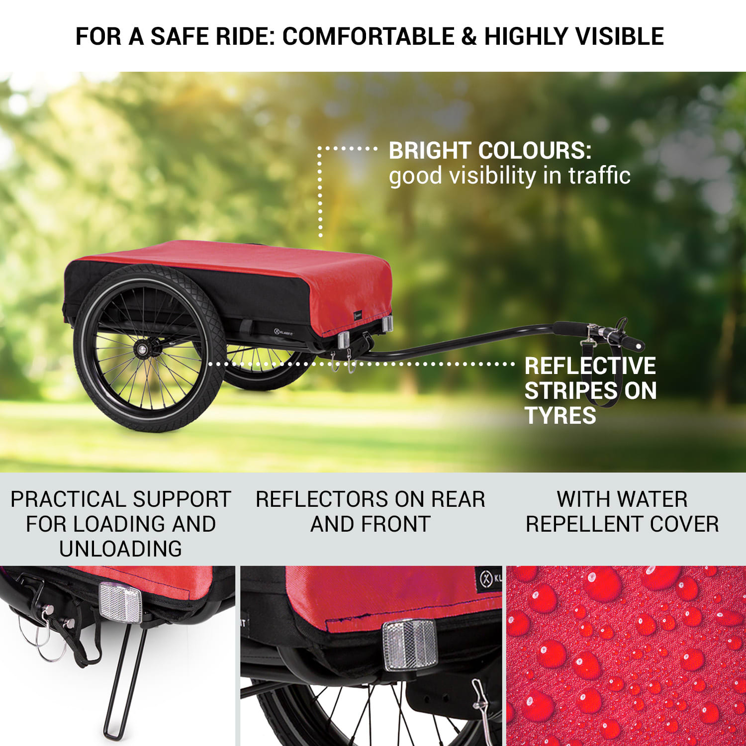 KLARFIT Companion, nákladný príves, 40kg/50litrov, príves na bicykle, ručný vozík, čierny – Obrázok 3