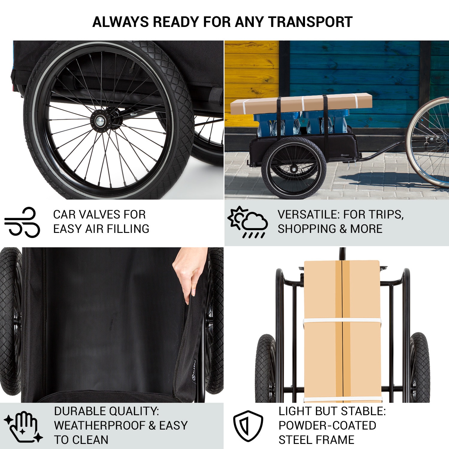 KLARFIT Companion, nákladný príves, 40kg/50litrov, príves na bicykle, ručný vozík, čierny – Obrázok 4