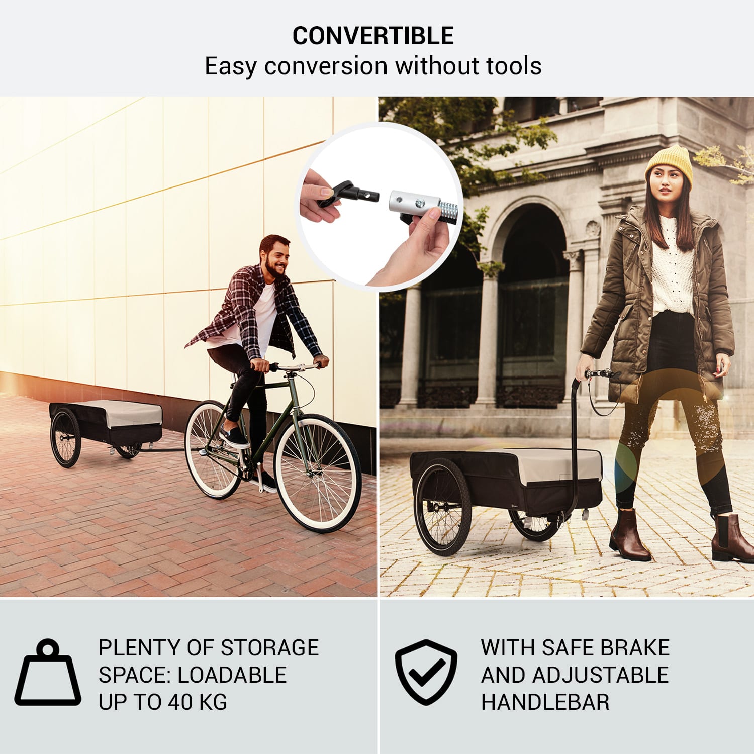 KLARFIT Companion, nákladný príves, L, 40 kg/50 litrov, príves na bicykel, ručný vozík, 16