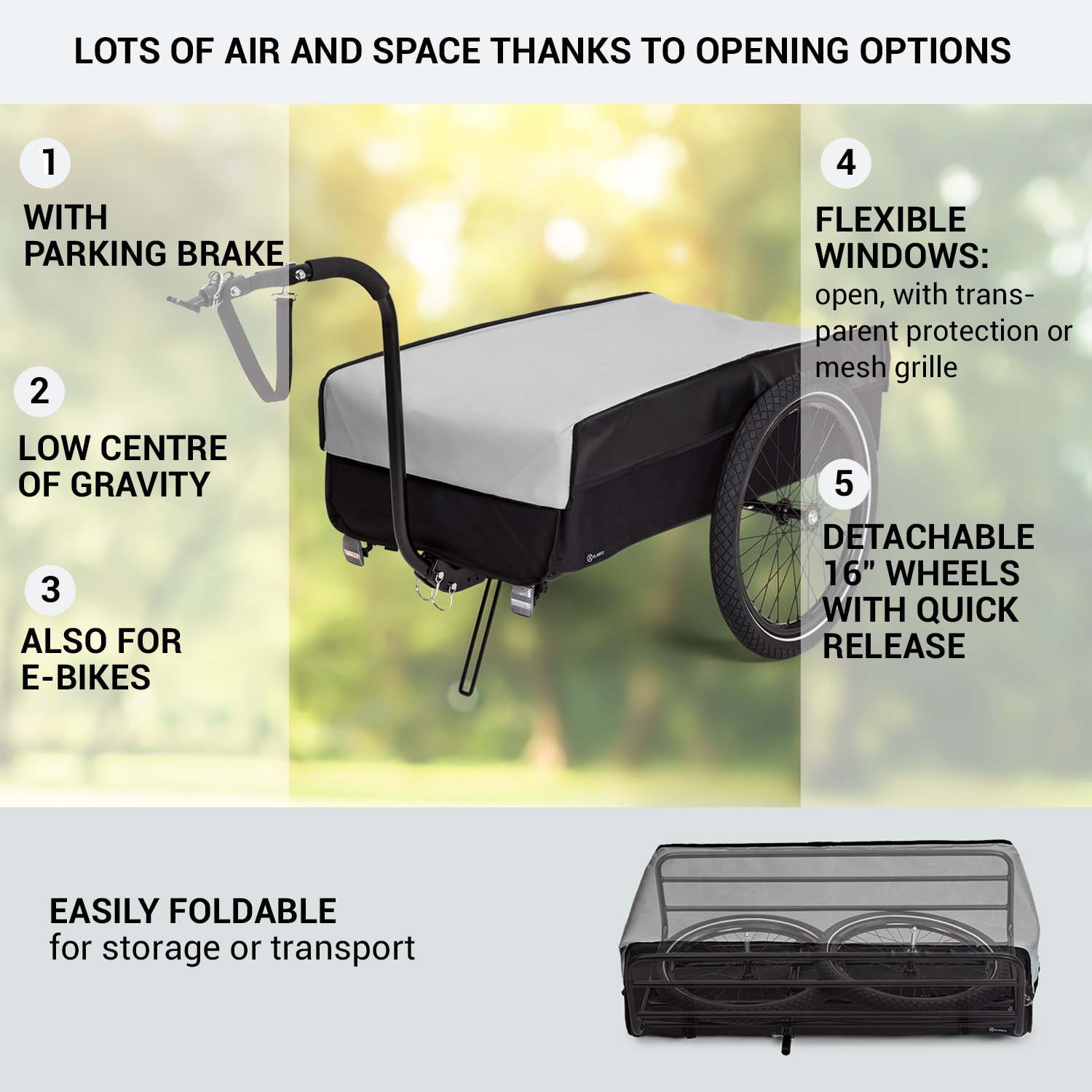 KLARFIT Companion, nákladný príves, L, 40 kg/50 litrov, príves na bicykel, ručný vozík, 16 – Obrázok 2