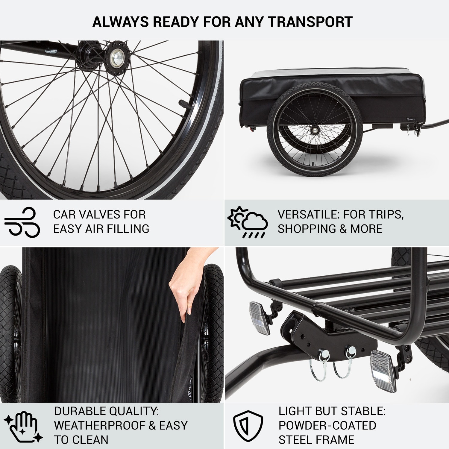 KLARFIT Companion, nákladný príves, L, 40 kg/50 litrov, príves na bicykel, ručný vozík, 16 – Obrázok 4