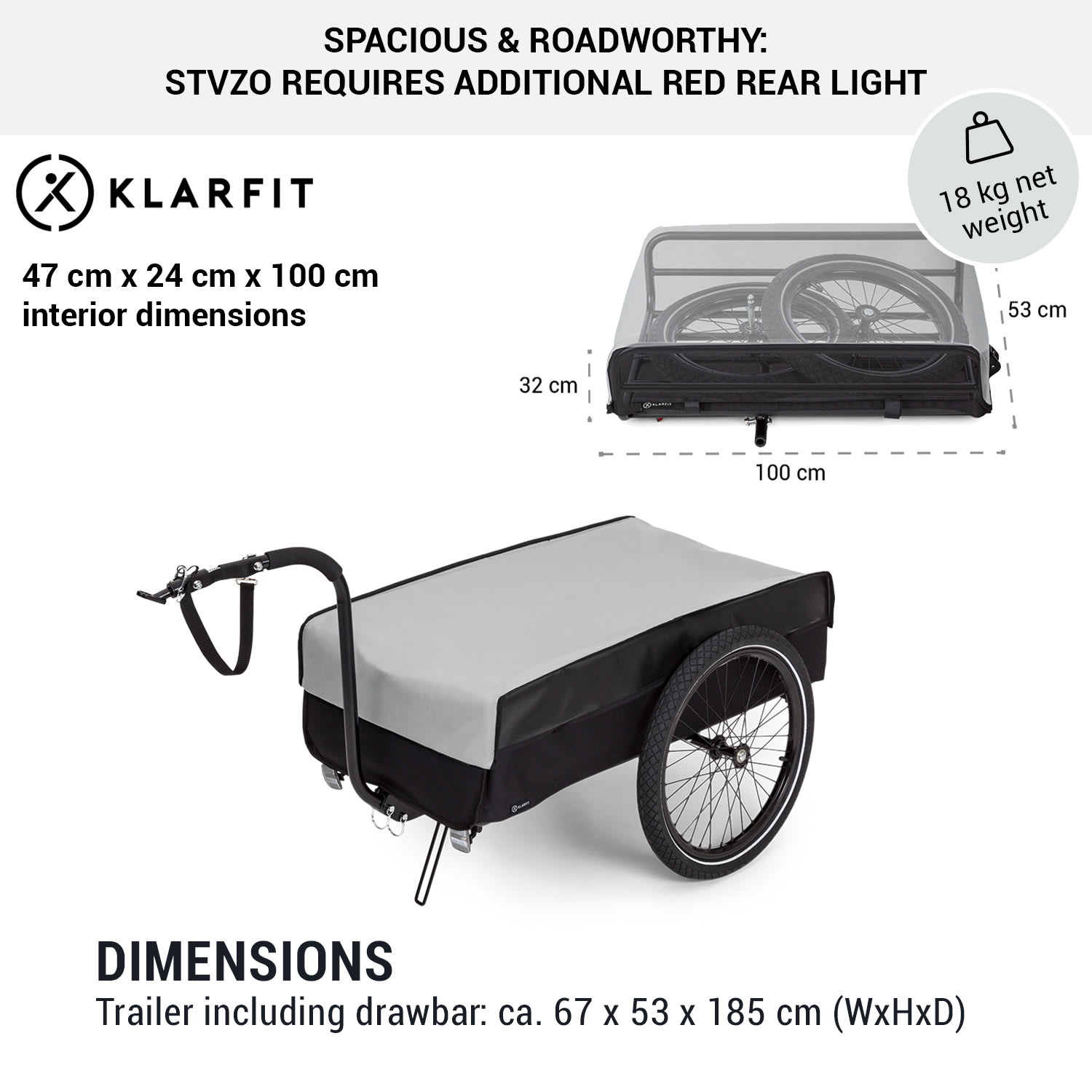 KLARFIT Companion, nákladný príves, L, 40 kg/50 litrov, príves na bicykel, ručný vozík, 16 – Obrázok 5