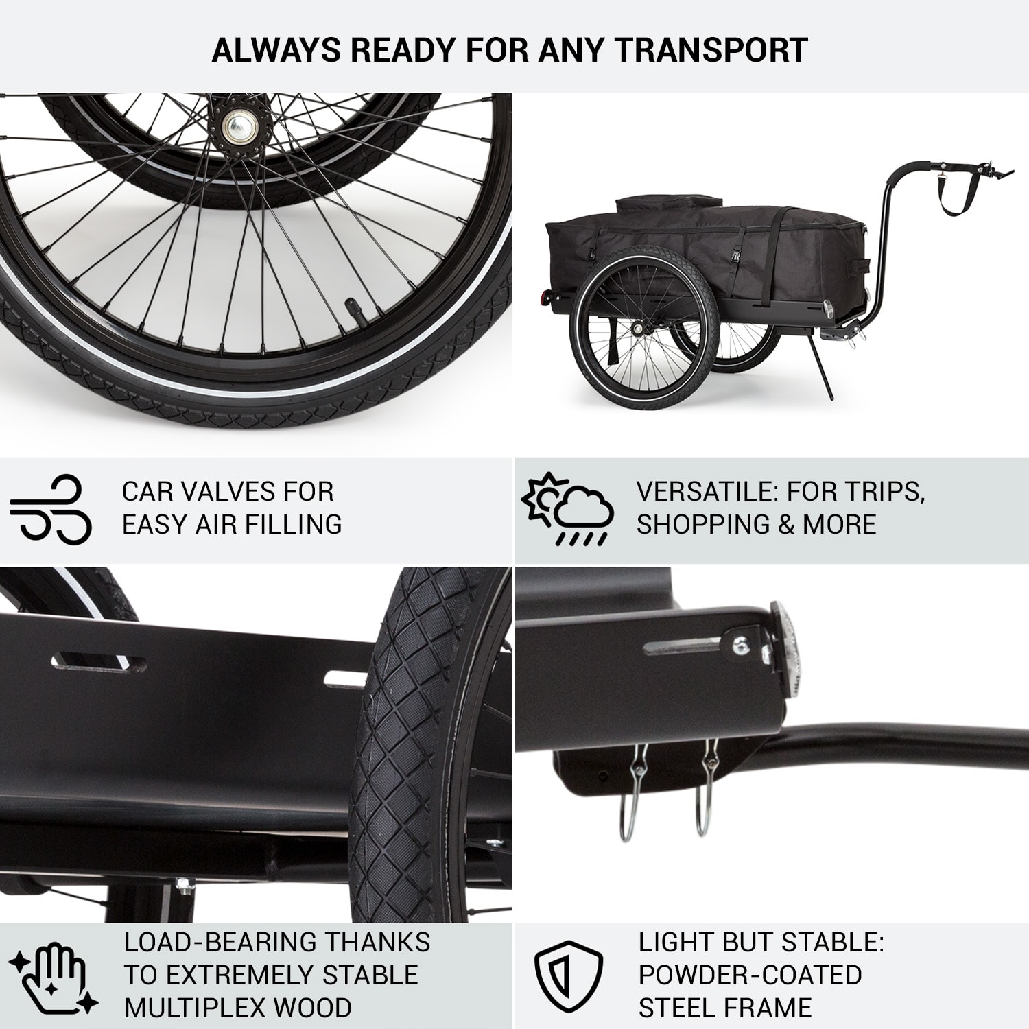 KLARFIT Companion Travel L, nákladný príves, 40 kg, príves na bicykel, ručný vozík, 16 – Obrázok 4