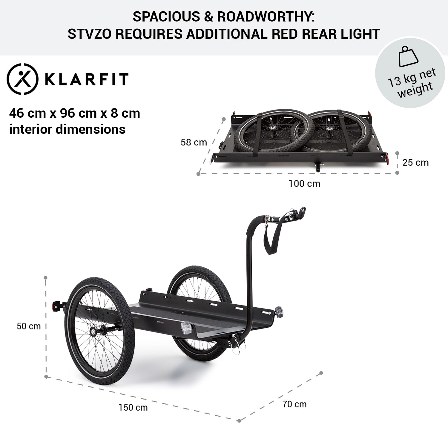 KLARFIT Companion Travel L, nákladný príves, 40 kg, príves na bicykel, ručný vozík, 16 – Obrázok 5