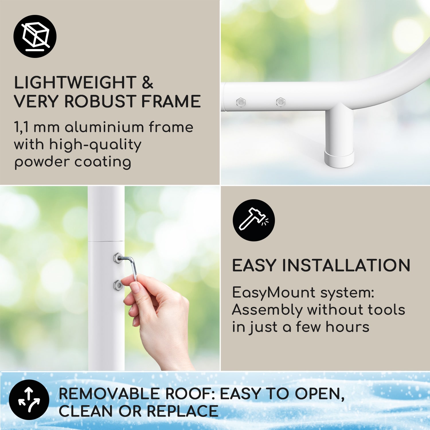 Blumfeldt Nantes, pergola, slnečná strieška, 3 x 3 m, polyester, oceľový rám, UV 50+, podlahové kolieska – Obrázok 2