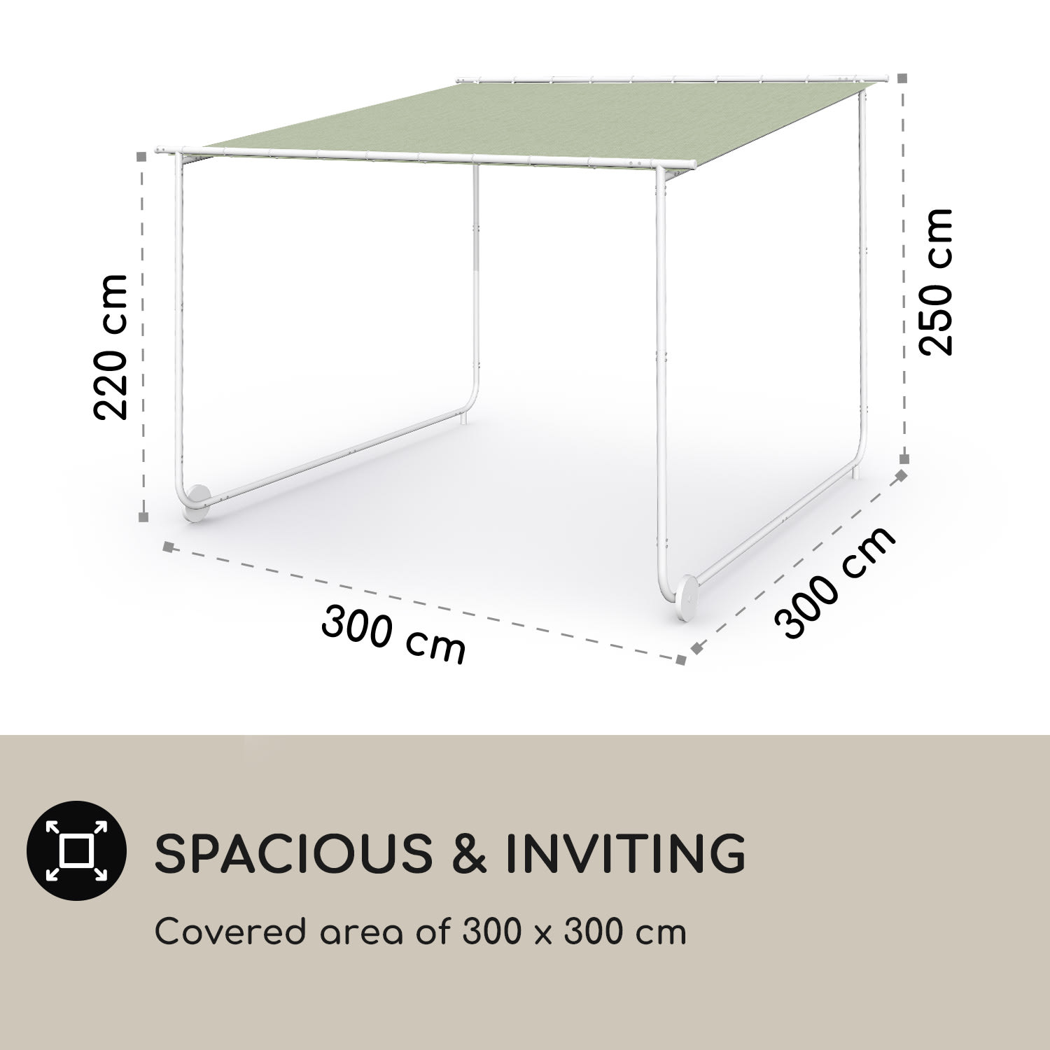 Blumfeldt Nantes, pergola, slnečná strieška, 3 x 3 m, polyester, oceľový rám, UV 50+, podlahové kolieska – Obrázok 3