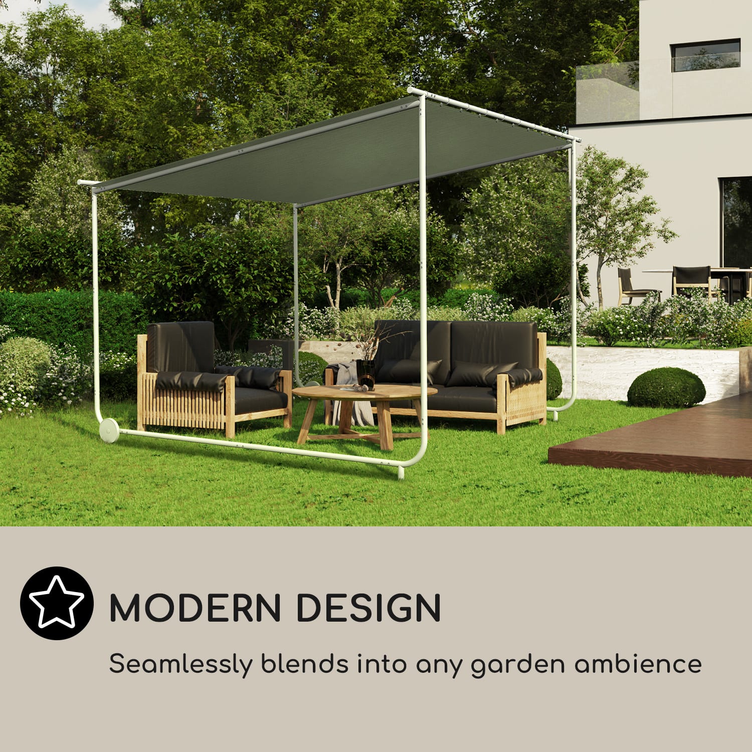 Blumfeldt Nantes, pergola, slnečná strieška, 3 x 3 m, polyester, oceľový rám, UV 50+, podlahové kolieska – Obrázok 4