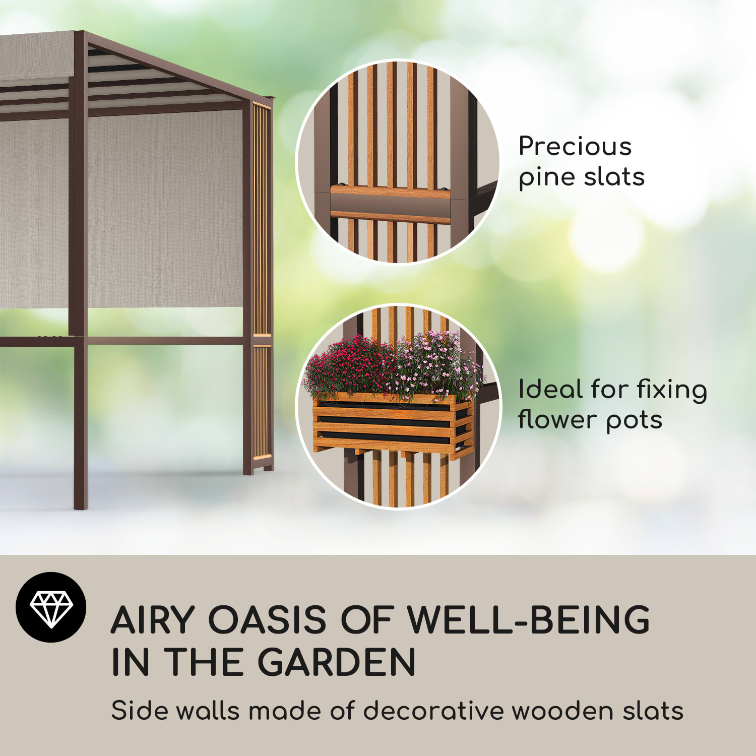 Blumfeldt Valence, altánok, 3 x 3 m, UV50+, vodoodpudivý, solárne LED osvetlenie, solárny panel – Obrázok 2