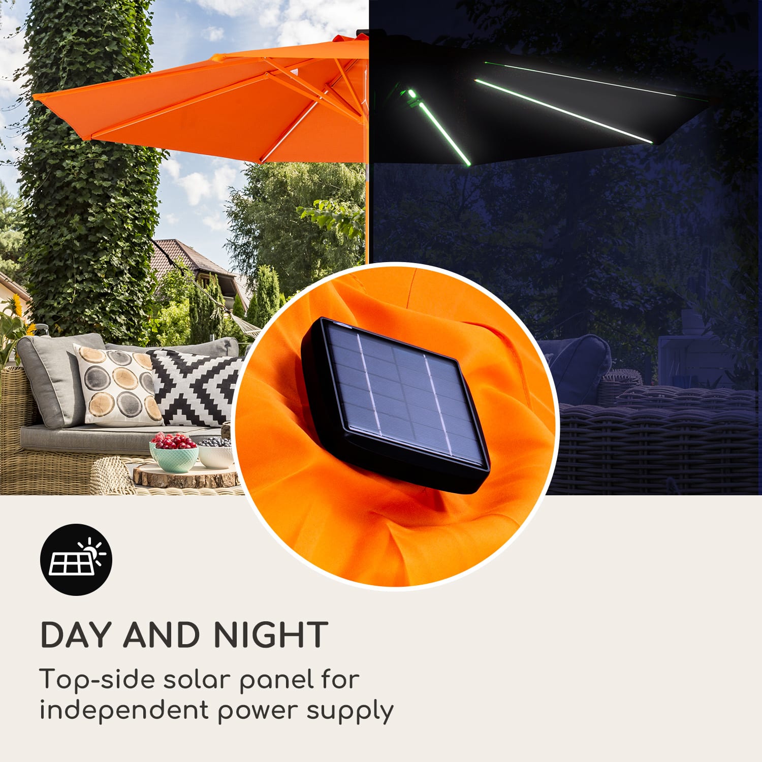 Blumfeldt Calais, slnečník, hliníkový rám, polyester, UV 50, LED svetlo – Obrázok 4