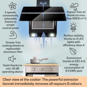 Klarstein Clara 90, digestor, 509 m³/h, dotykový displej, ambientné podsvietenie