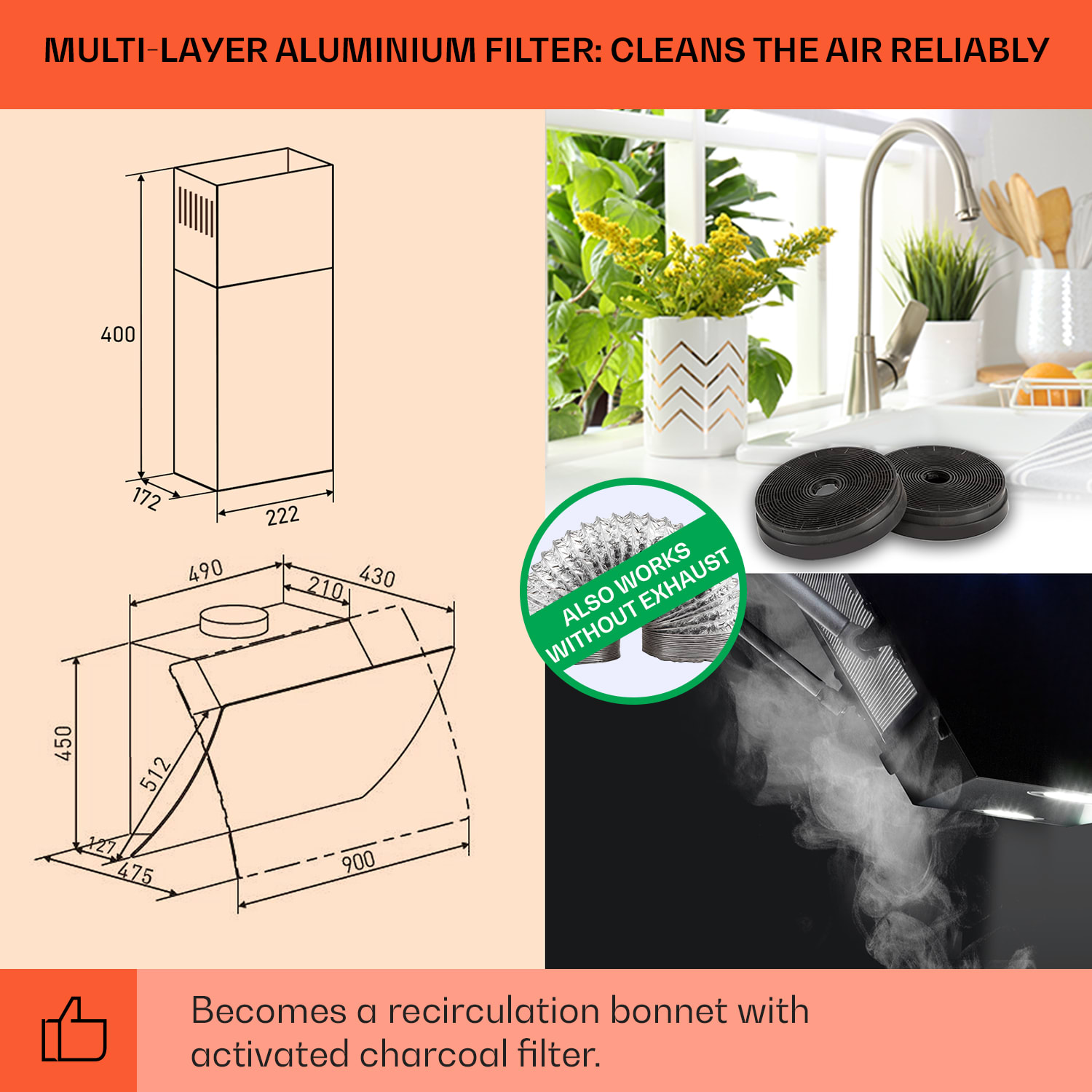 Klarstein Clara 90, digestor, 509 m³/h, dotykový displej, ambientné podsvietenie – Obrázok 4