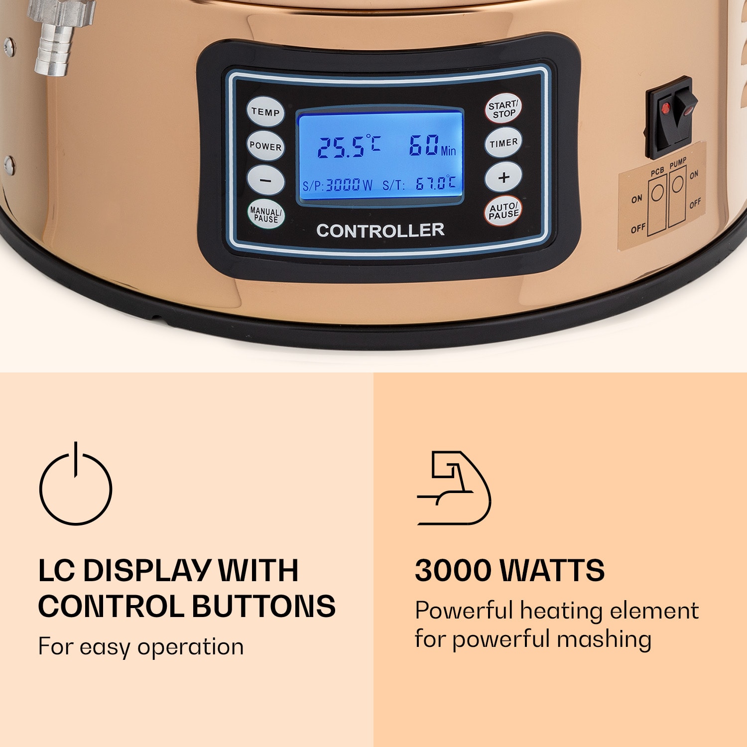 Klarstein Mundschenk, rmutovací kotol, 30 l, 2500 W, systém na varenie piva, 9 programov – Obrázok 2