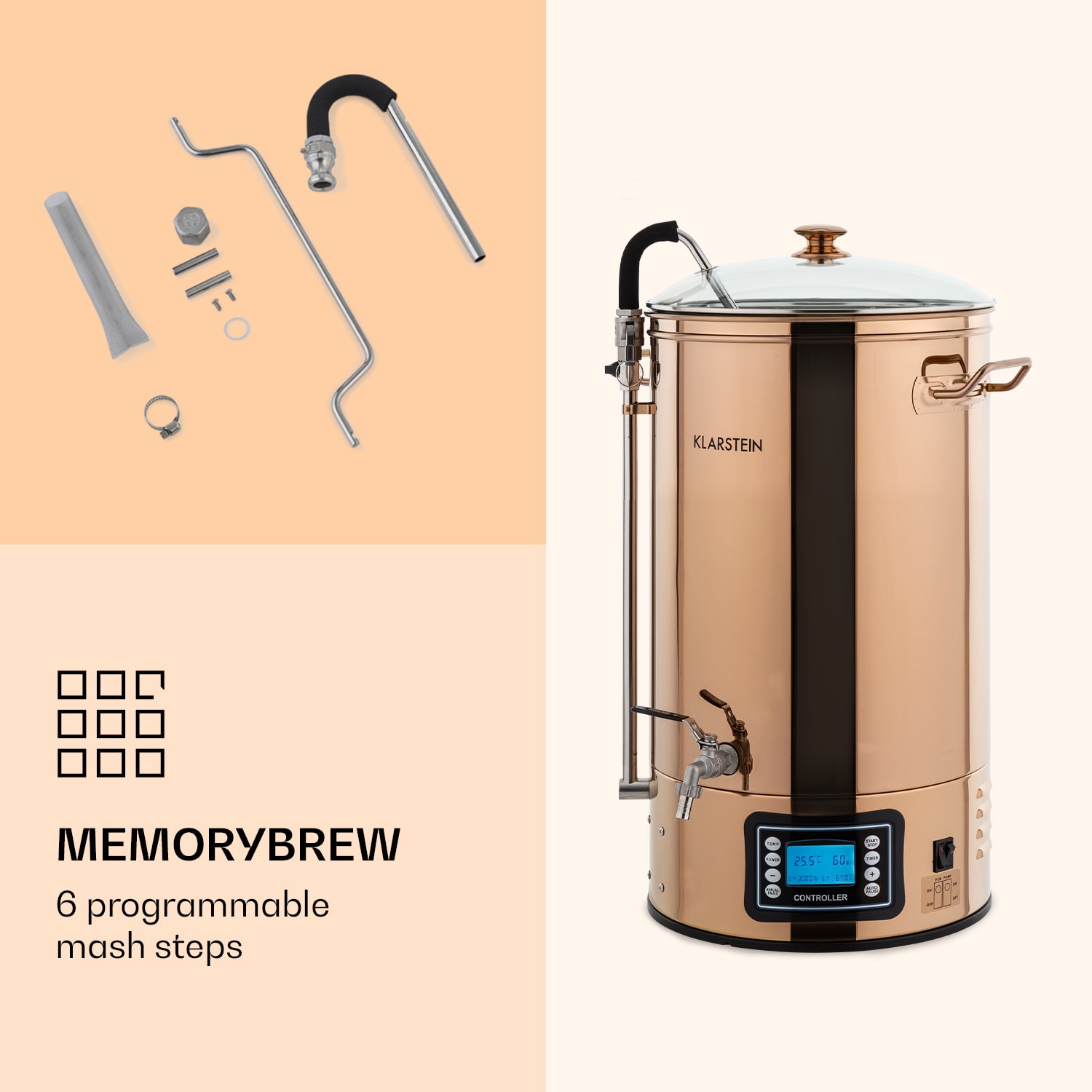 Klarstein Mundschenk, rmutovací kotol, 30 l, 2500 W, systém na varenie piva, 9 programov – Obrázok 3