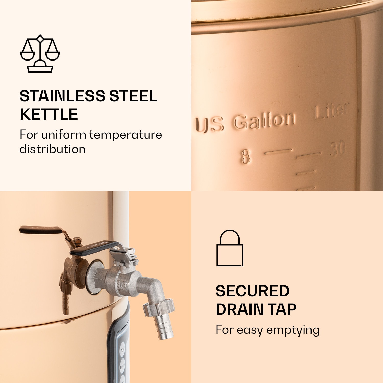 Klarstein Mundschenk, rmutovací kotol, 30 l, 2500 W, systém na varenie piva, 9 programov – Obrázok 4