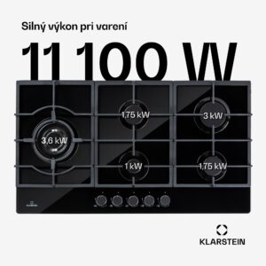 Klarstein Ignito Chef Edition, plynová varná doska, 5 Sabaf horákov, 5 zón, sklokeramika