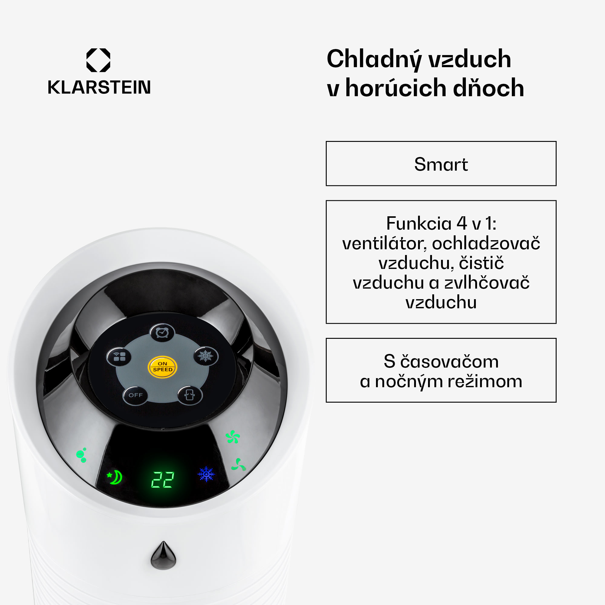 Klarstein Skyscraper Ice Smart, 4-v-1 ochladzovač vzduchu, ventilátor, 210m³/h, WiFi, diaľkové ovládanie