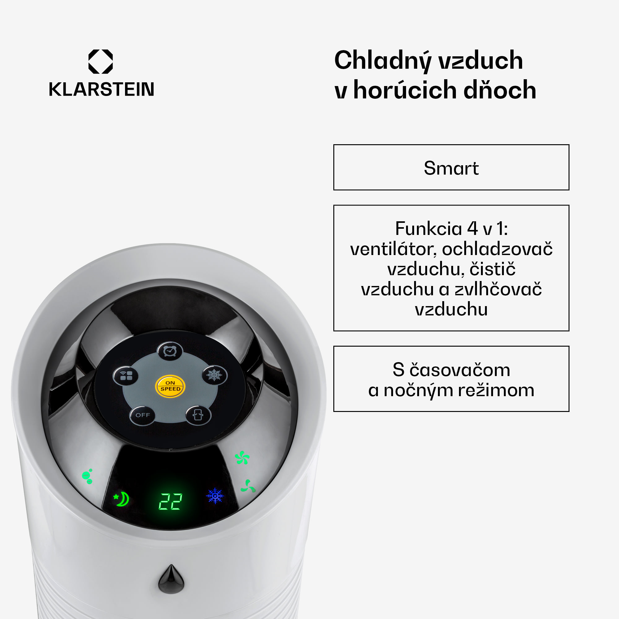 Klarstein Skyscraper Ice Smart, 4-v-1 ochladzovač vzduchu, ventilátor, 210m³/h, WiFi, diaľkové ovládanie