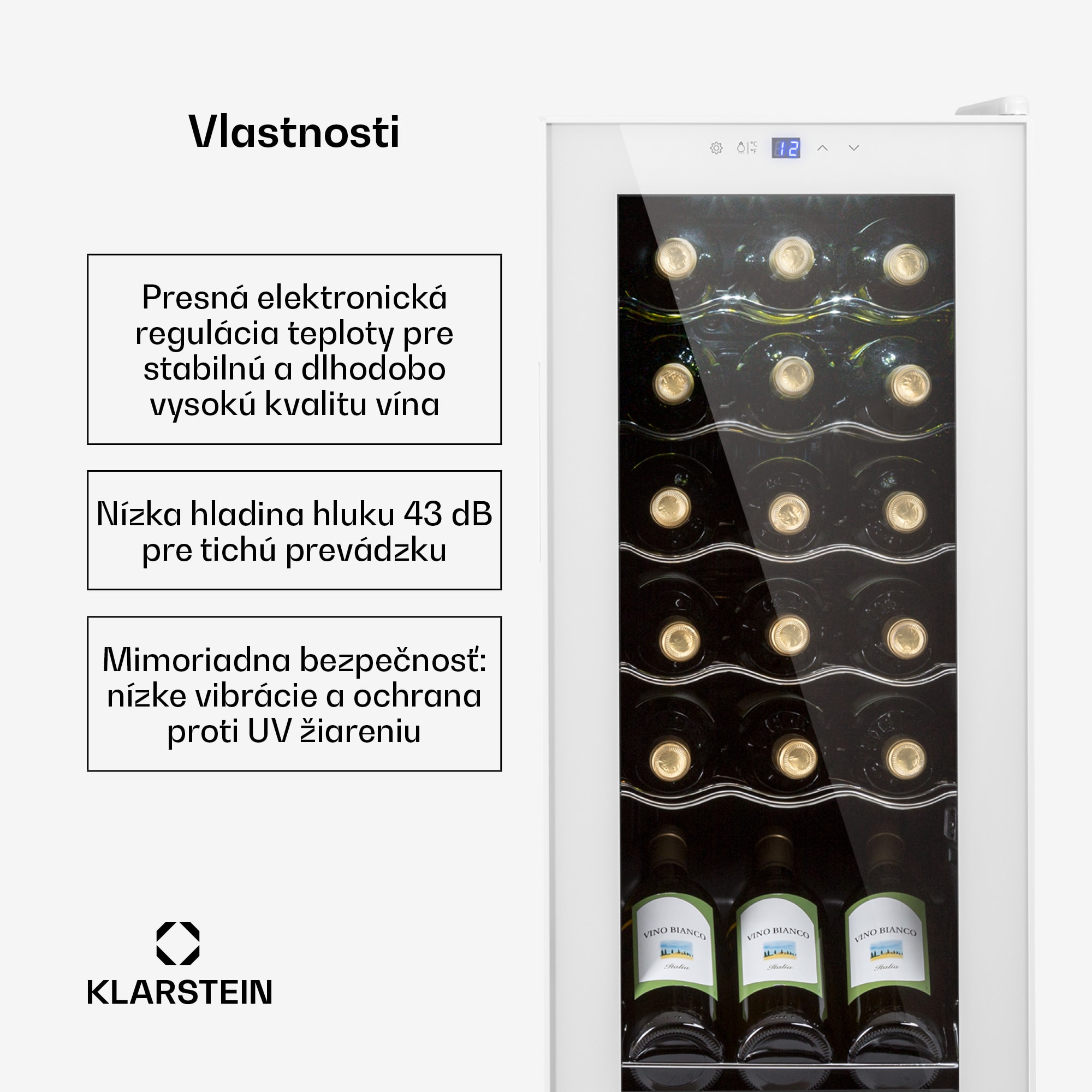 Klarstein Shiraz 18 Slim Uno, vinotéka, 50 l, 18 fliaš, 5-18°C, dotykový ovládací panel