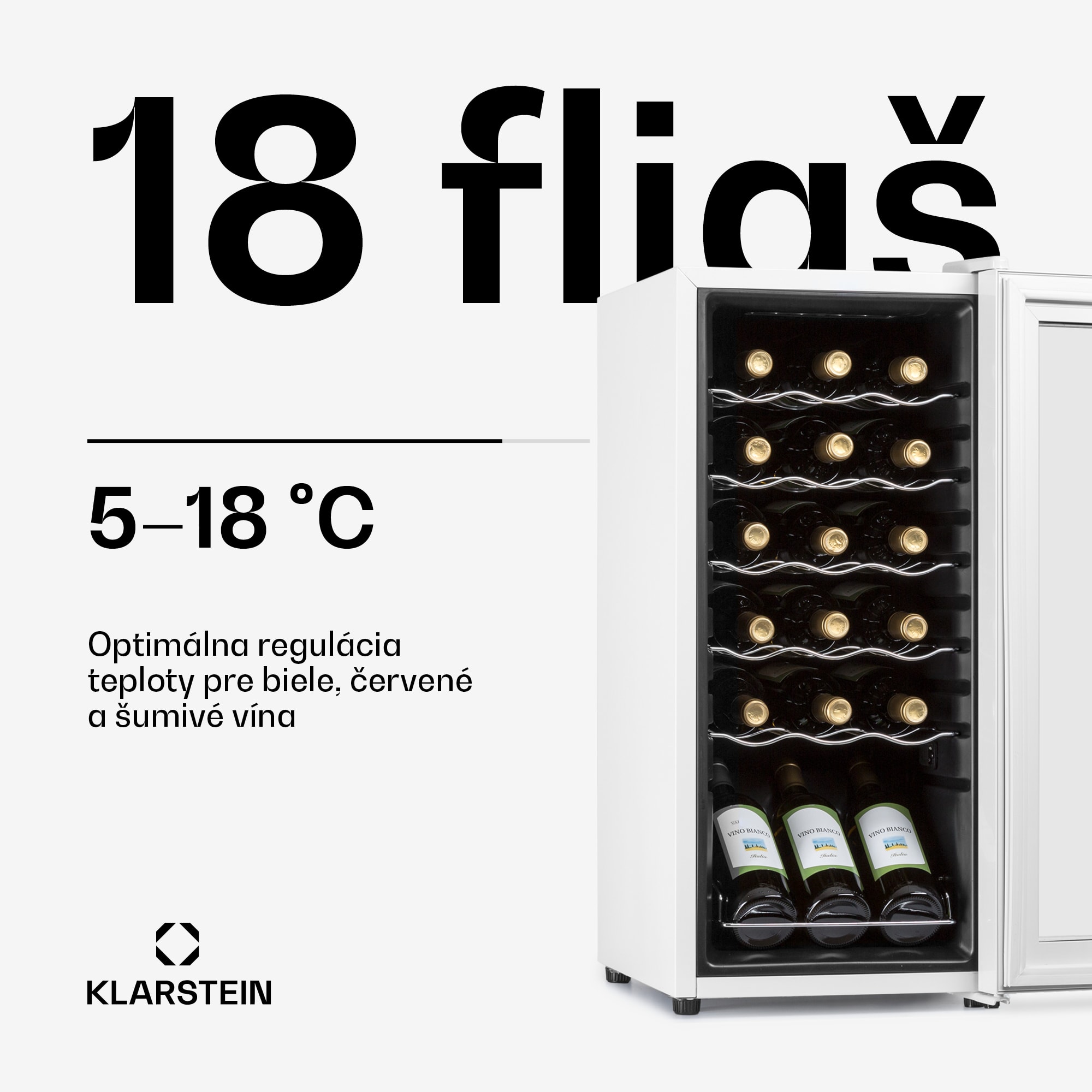 Klarstein Shiraz 18 Slim Uno, vinotéka, 50 l, 18 fliaš, 5-18°C, dotykový ovládací panel – Obrázok 2