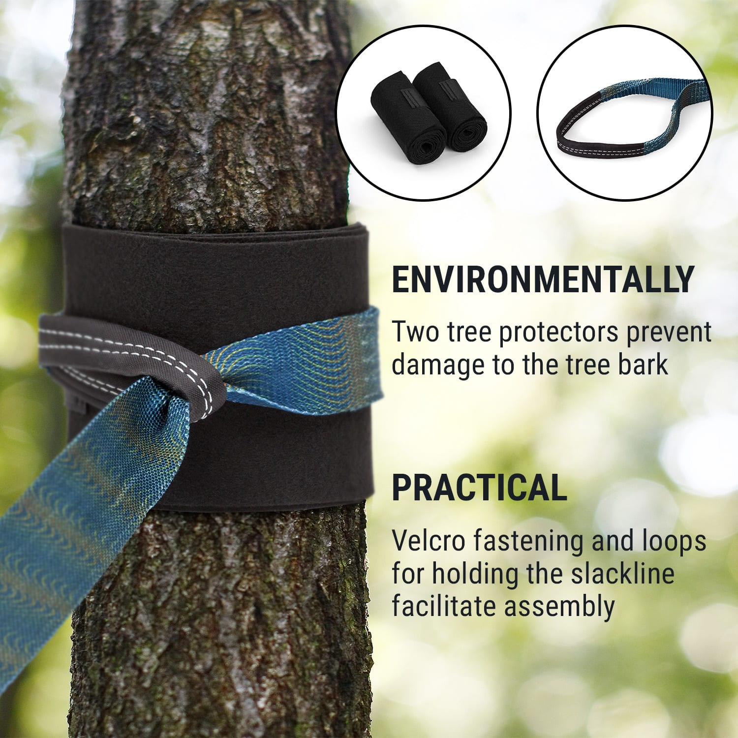 KLARFIT Antero Slackline, 15 m x 5 cm, 2,5 m račňové lano, 2 x chrániče stromu, vrátane pomocnej slackline a tašky na prenášanie – Obrázok 2