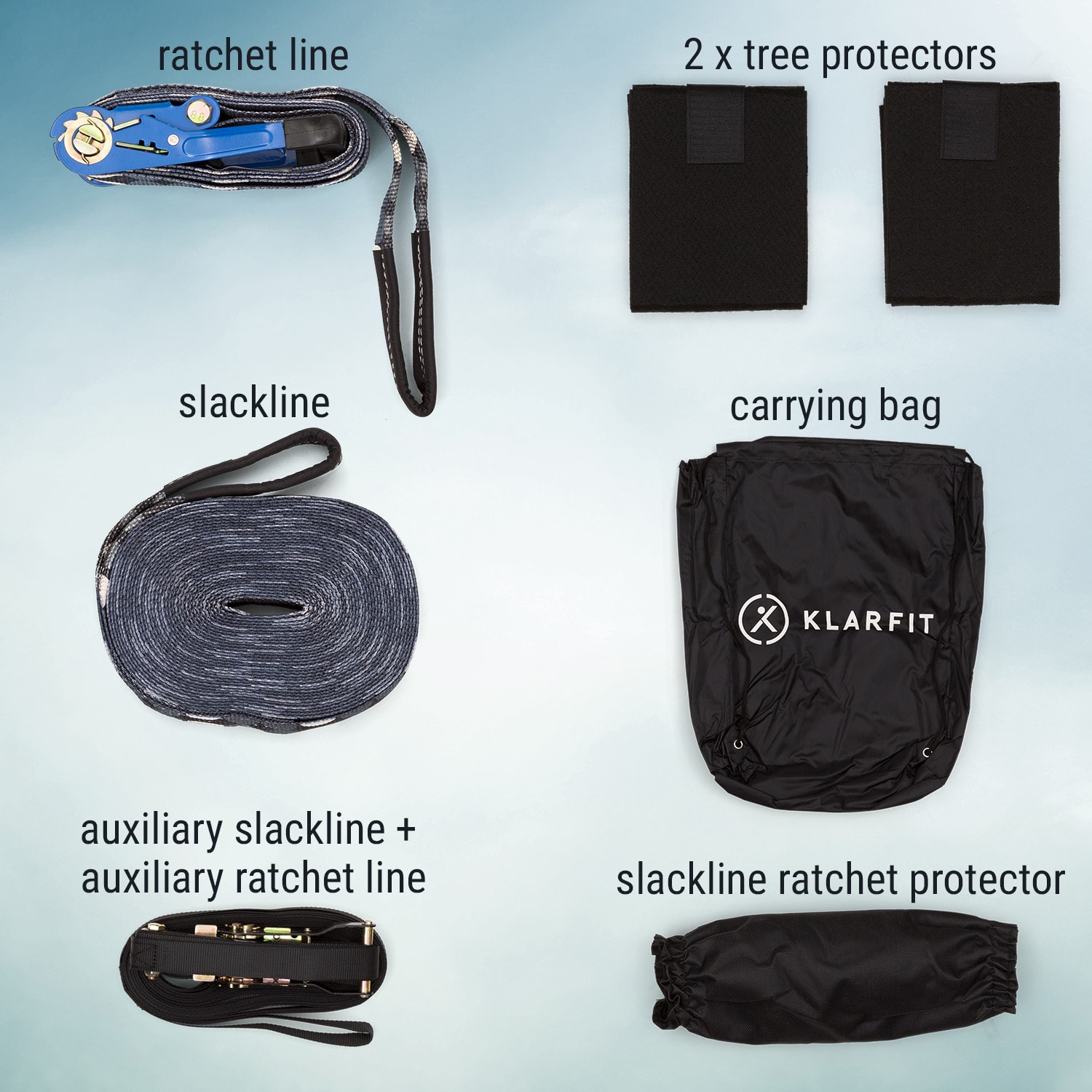 KLARFIT Antero Slackline, 15 m x 5 cm, 2,5 m račňové lano, 2 x chrániče stromu, vrátane pomocnej slackline a tašky na prenášanie – Obrázok 5