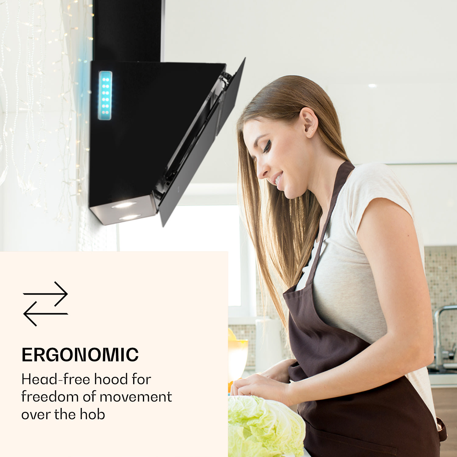 Klarstein Alina 60 Smart, digestor, 60 cm, nástenný, 600 m³/h, LED podsvietenie, skleněné čelo, biely