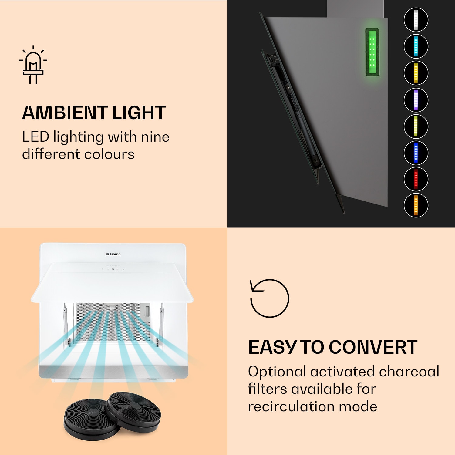 Klarstein Aurora 60 Smart, digestor, 60 cm, komínový, 550 m³/h, LED podsvietenie, A++, biely – Obrázok 4