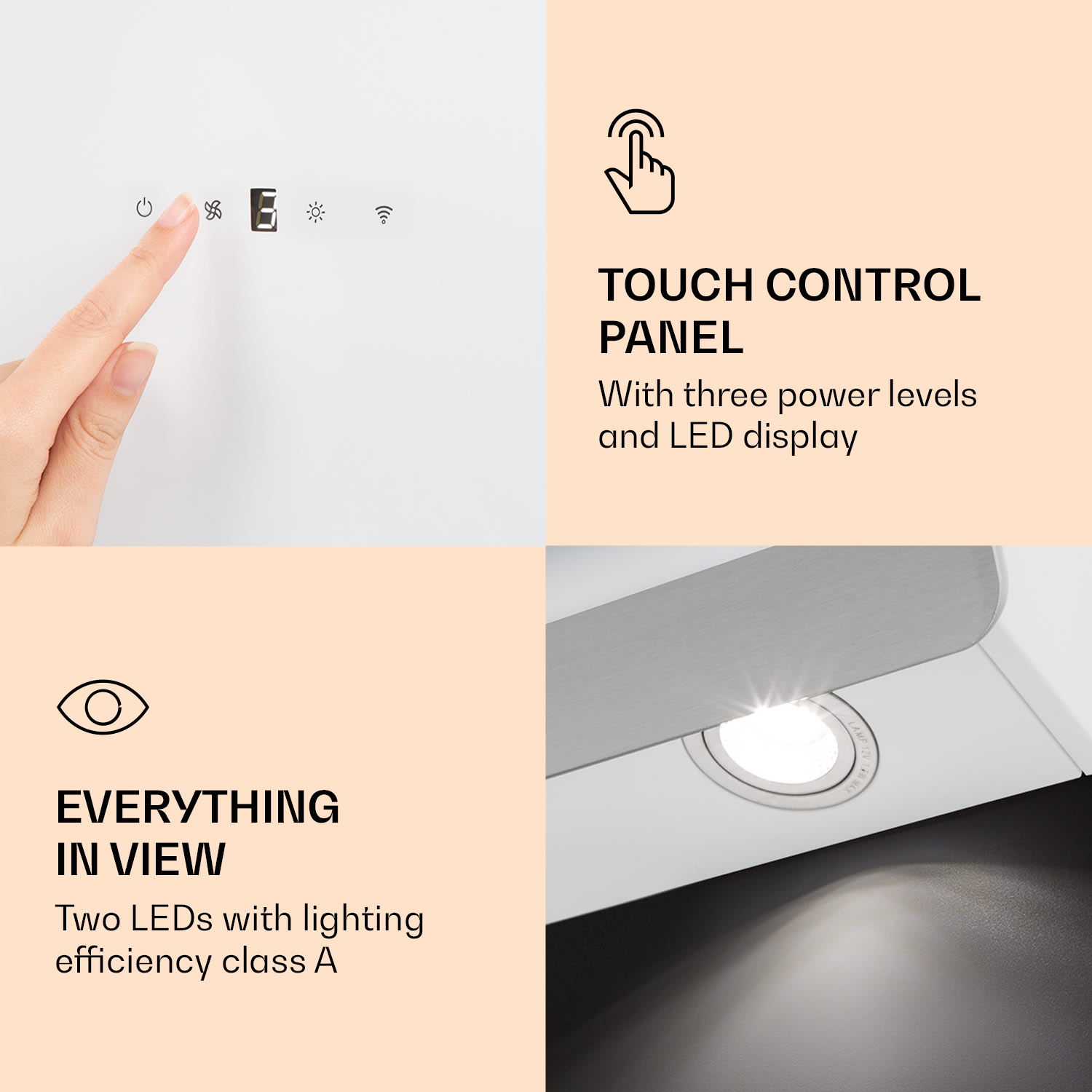 Klarstein Aurora 60 Smart, digestor, 60 cm, komínový, 550 m³/h, LED podsvietenie, A++, biely – Obrázok 5