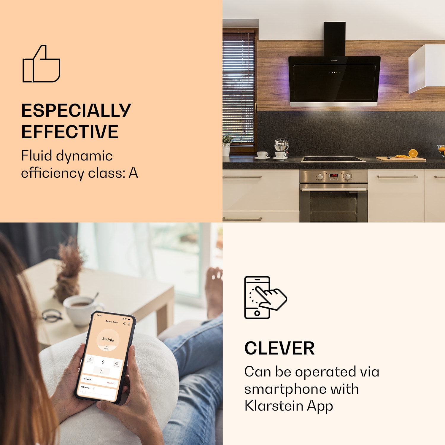 Klarstein Aurora 90 Smart, digestor, 90 cm, komínový, 550 m³/h, LED podsvietenie, A++, biely – Obrázok 2