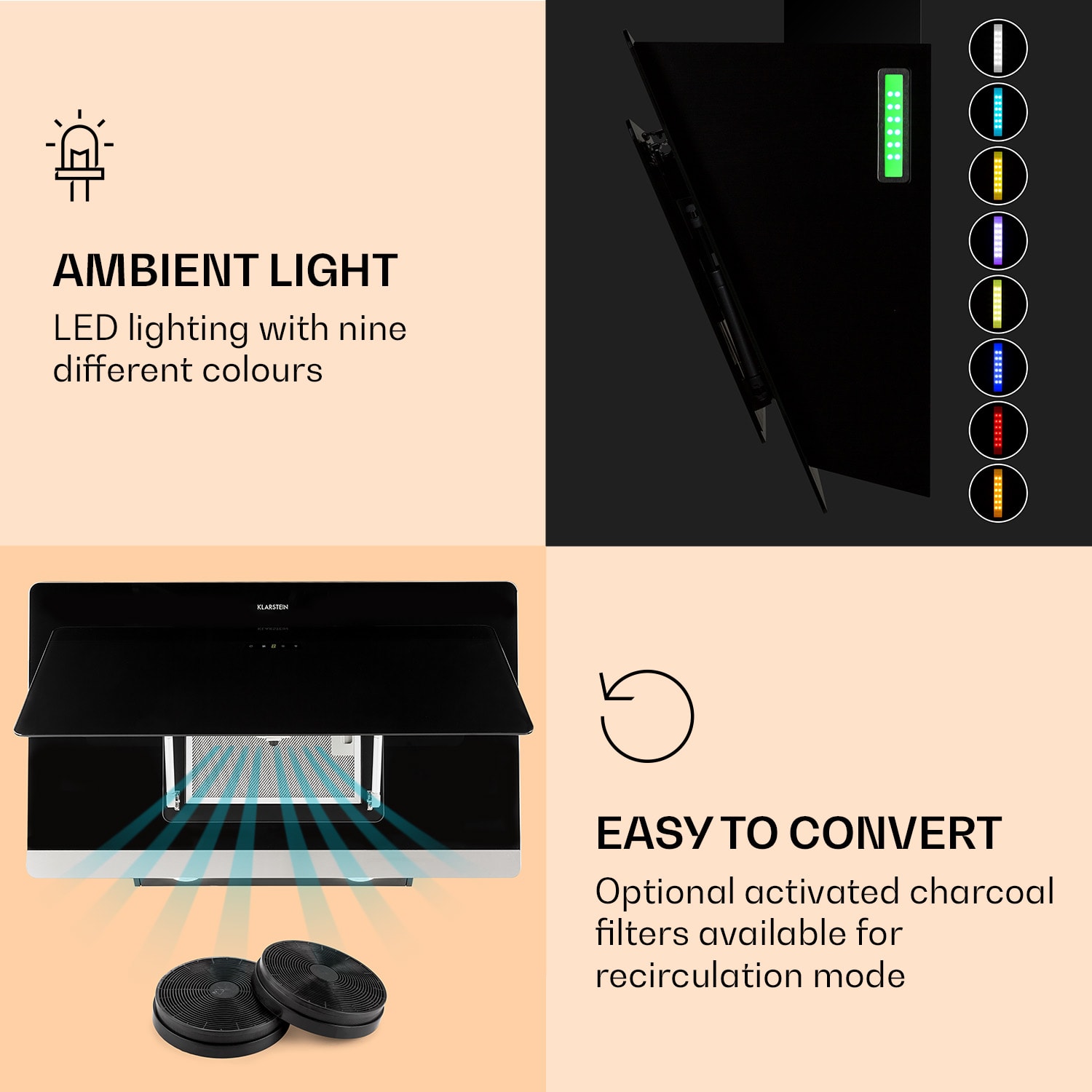 Klarstein Aurora 90 Smart, digestor, 90 cm, komínový, 550 m³/h, LED podsvietenie, A++, biely – Obrázok 4