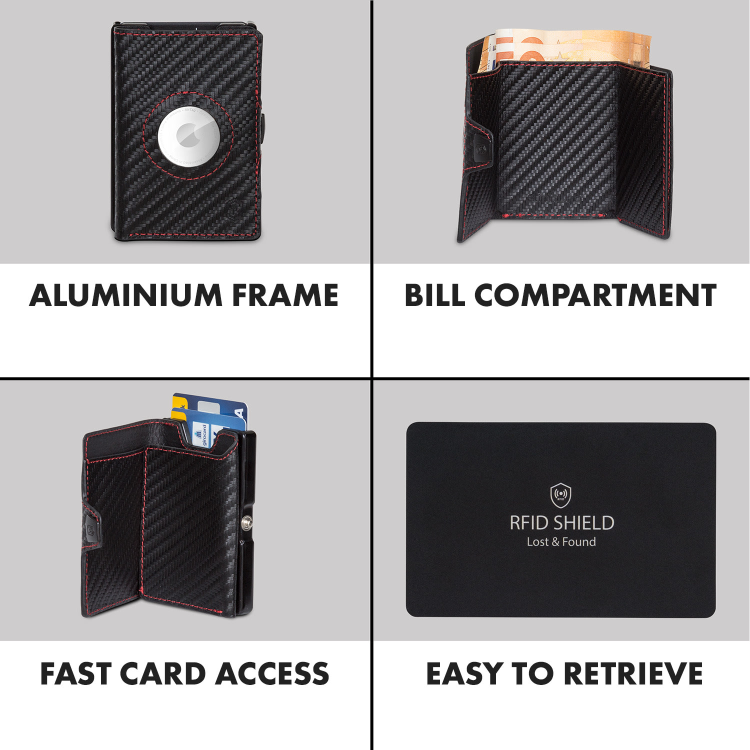 Slimpuro ZNAP Airtag Wallet, 8 kariet, priehradka na mince, 8,9 x 1,5 x 6,3 cm (Š x V x H), ochrana RFID – Obrázok 2