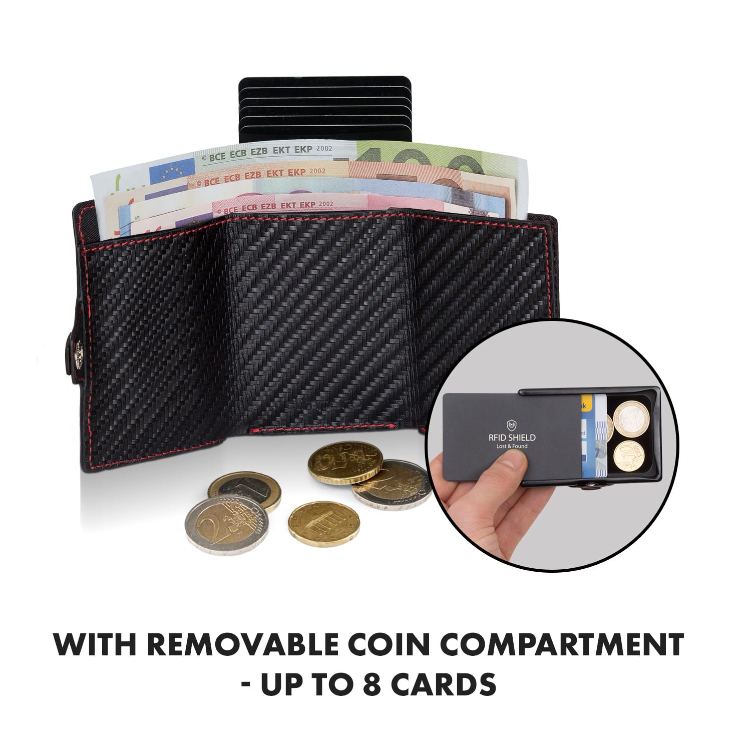Slimpuro ZNAP Airtag Wallet, 8 kariet, priehradka na mince, 8,9 x 1,5 x 6,3 cm (Š x V x H), ochrana RFID – Obrázok 3
