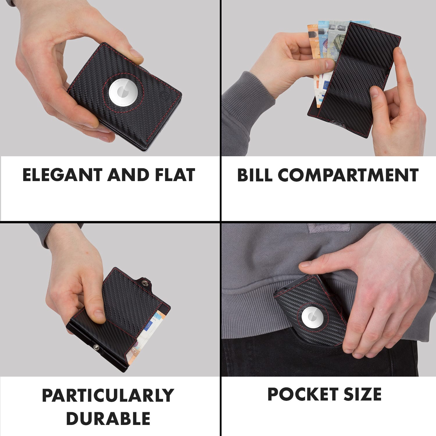 Slimpuro ZNAP Airtag Wallet, 8 kariet, priehradka na mince, 8,9 x 1,5 x 6,3 cm (Š x V x H), ochrana RFID – Obrázok 4