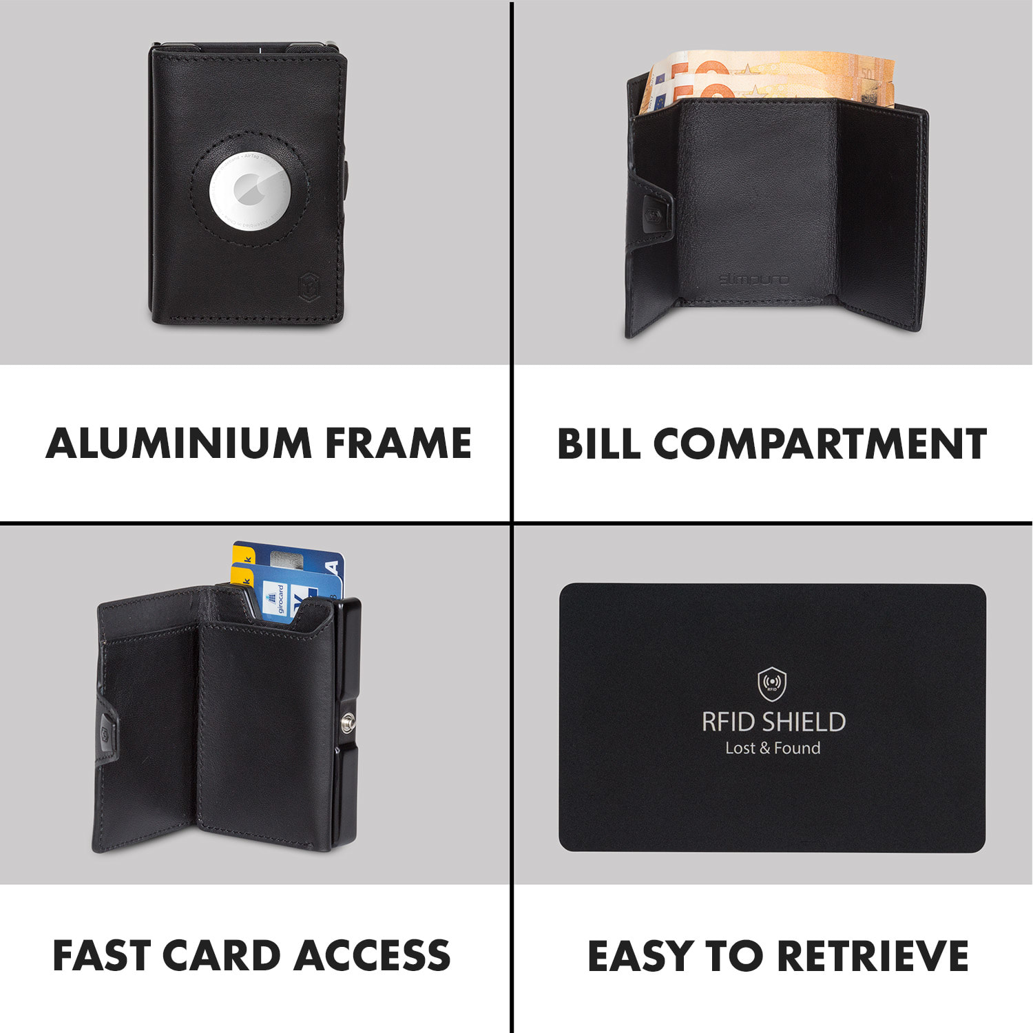 Slimpuro ZNAP Airtag Wallet, 8 kariet, priehradka na mince, 8,9 x 1,5 x 6,3 cm (Š x V x H), ochrana RFID – Obrázok 2